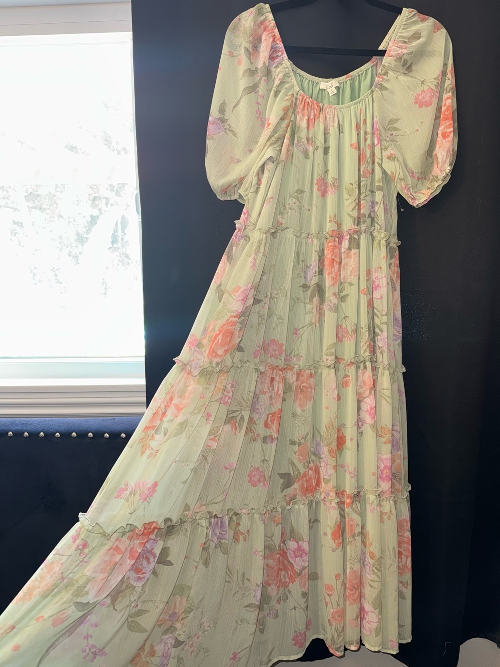 EASEL Green Floral Tiered Maxi Dress